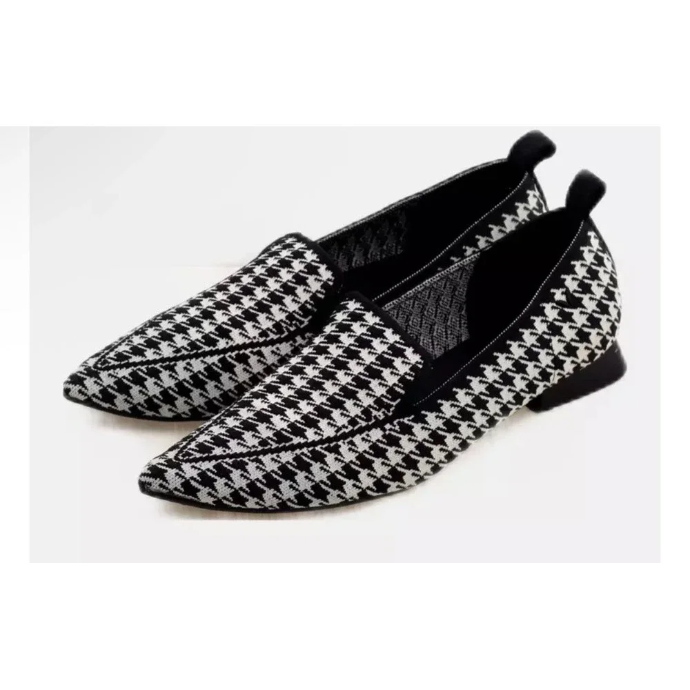 VIVAIA Houndstooth Pointed Toe‎ Knit Loafers Low Heel Size EU/39 US/8 NWT
